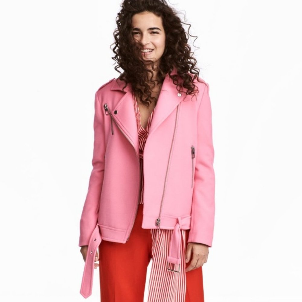 H&M bright pink moto jacket SZ 12